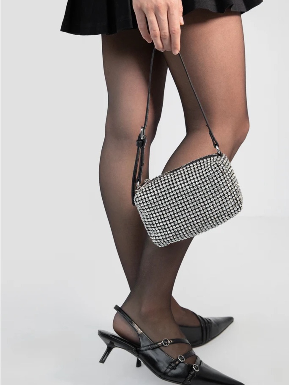 OAK + FORT Black and Silver Rhinestone Mini Shoulder Bag